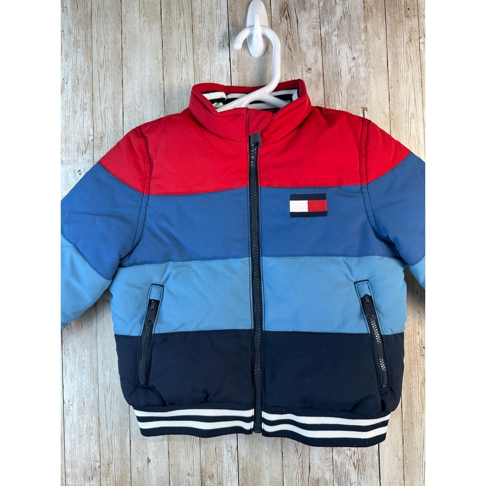 Tommy Hilfiger Boys Regatta Sky Puffer Jacket 2-3 2XS Red Blue colorblock stripe